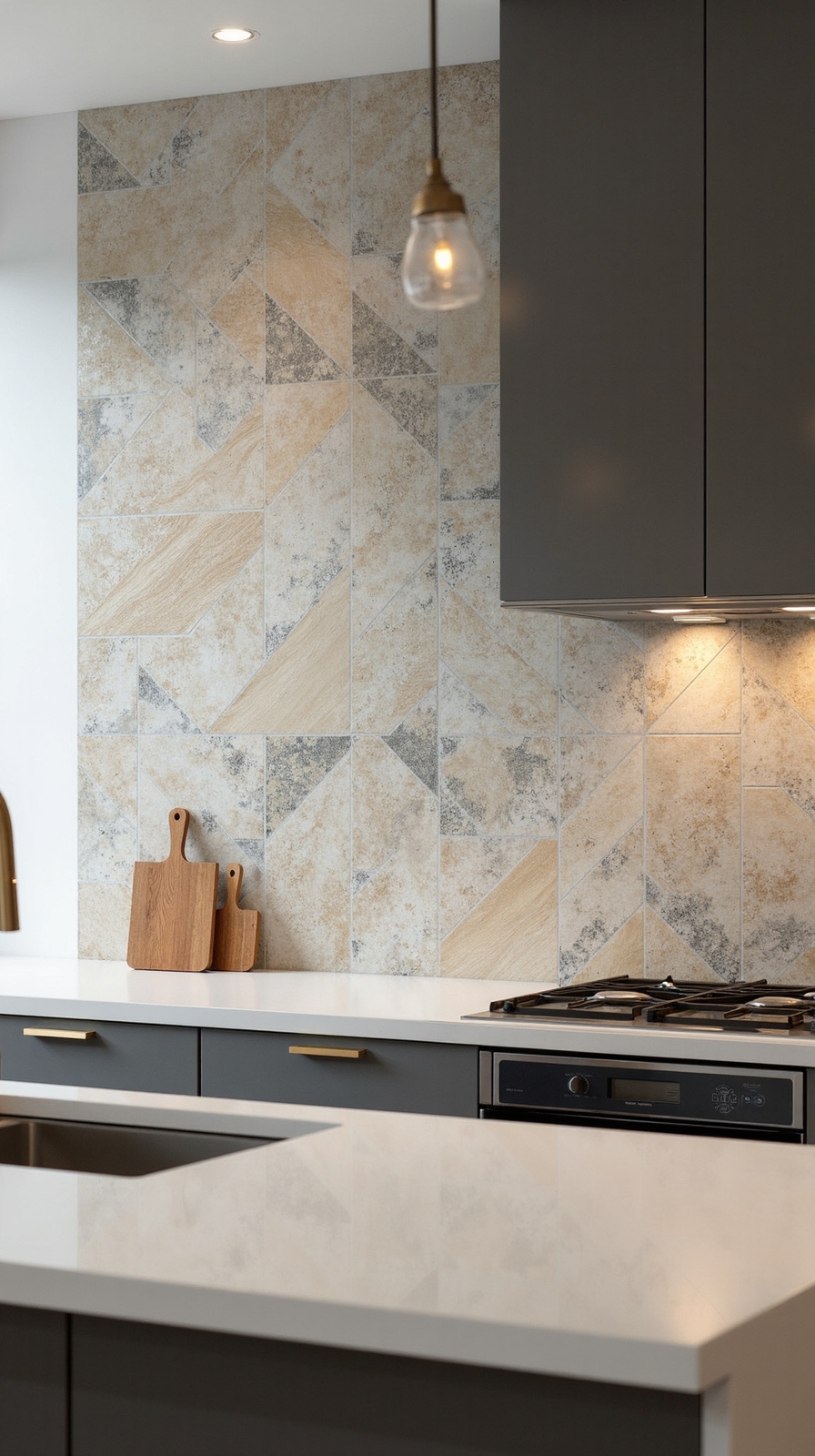 mixed size tile backsplash