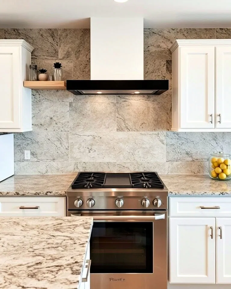 Granite slab backsplash matching countertop