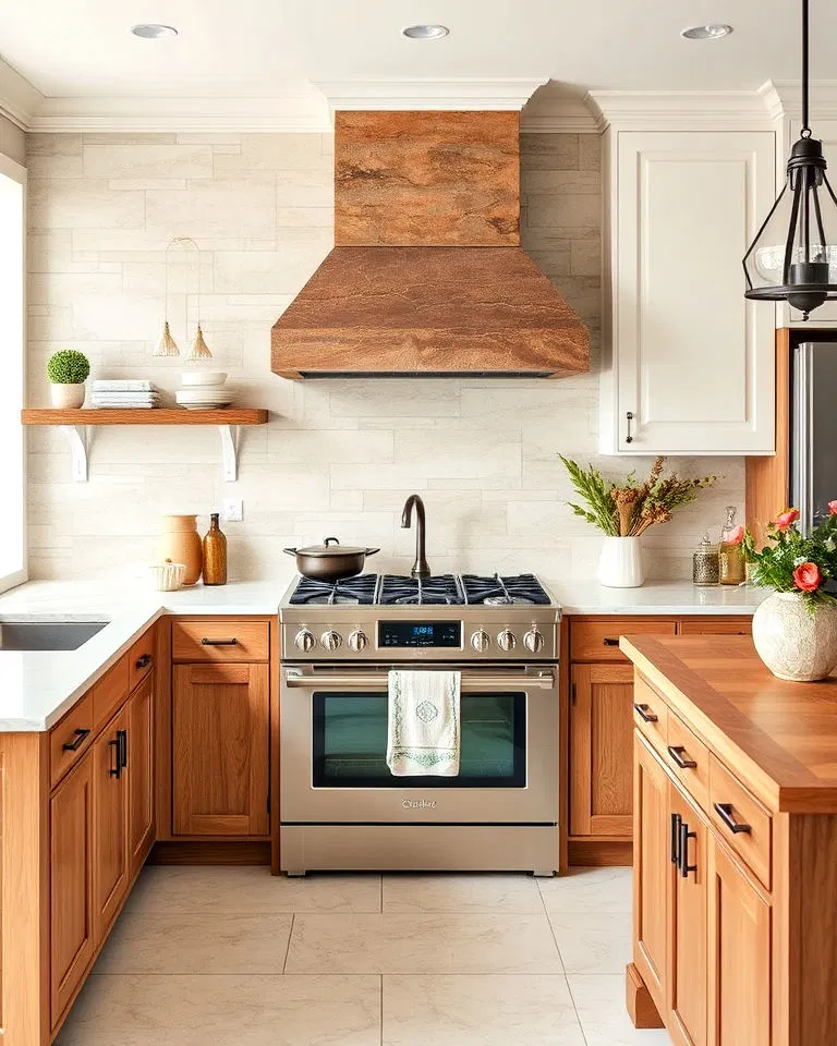 Limestone tile backsplash