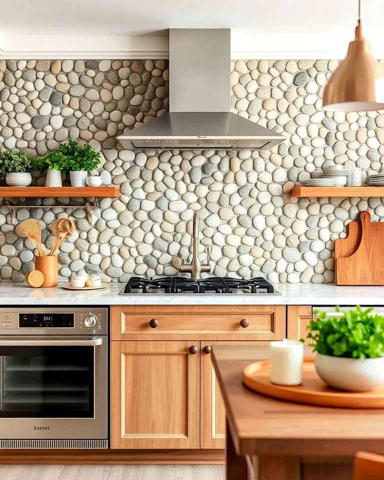 Pebble stone backsplash
