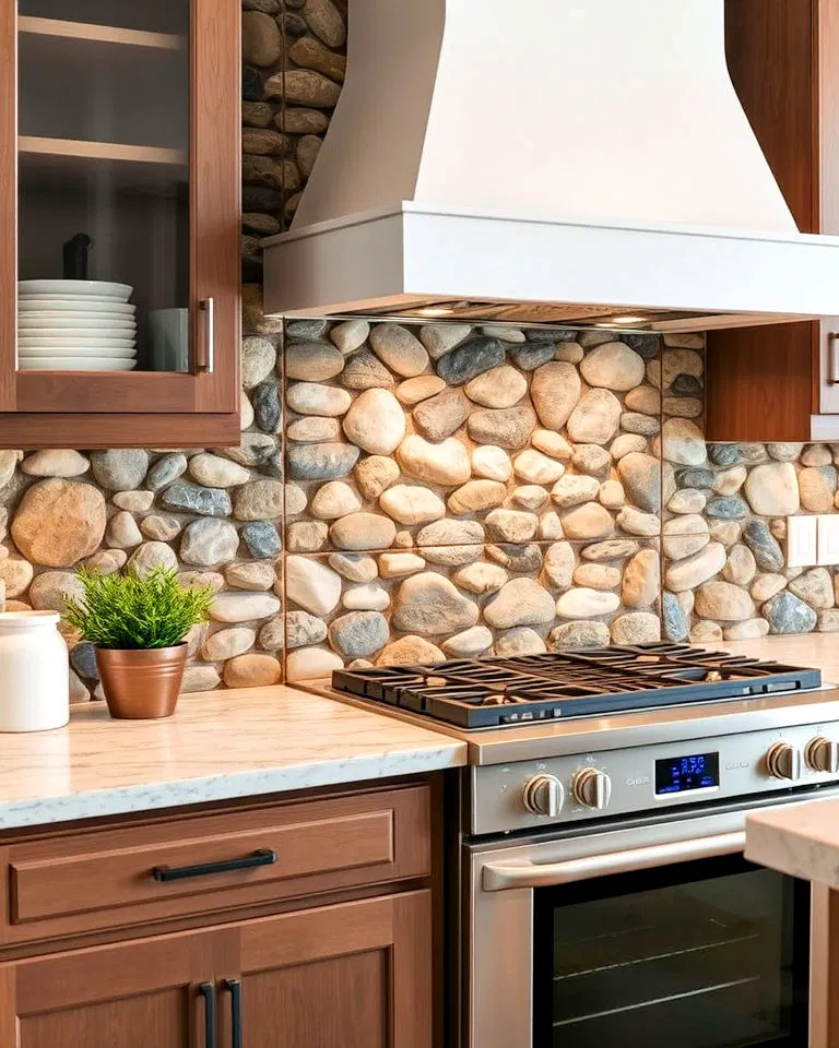 River rock mosaic backsplash
