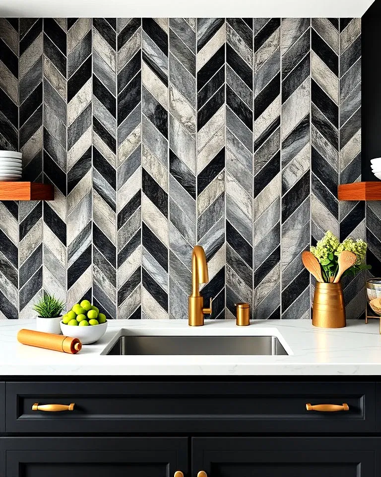 Slate herringbone backsplash