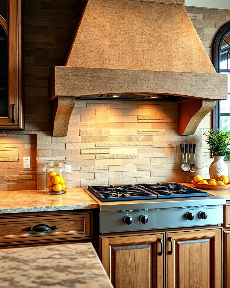 Split-face travertine backsplash