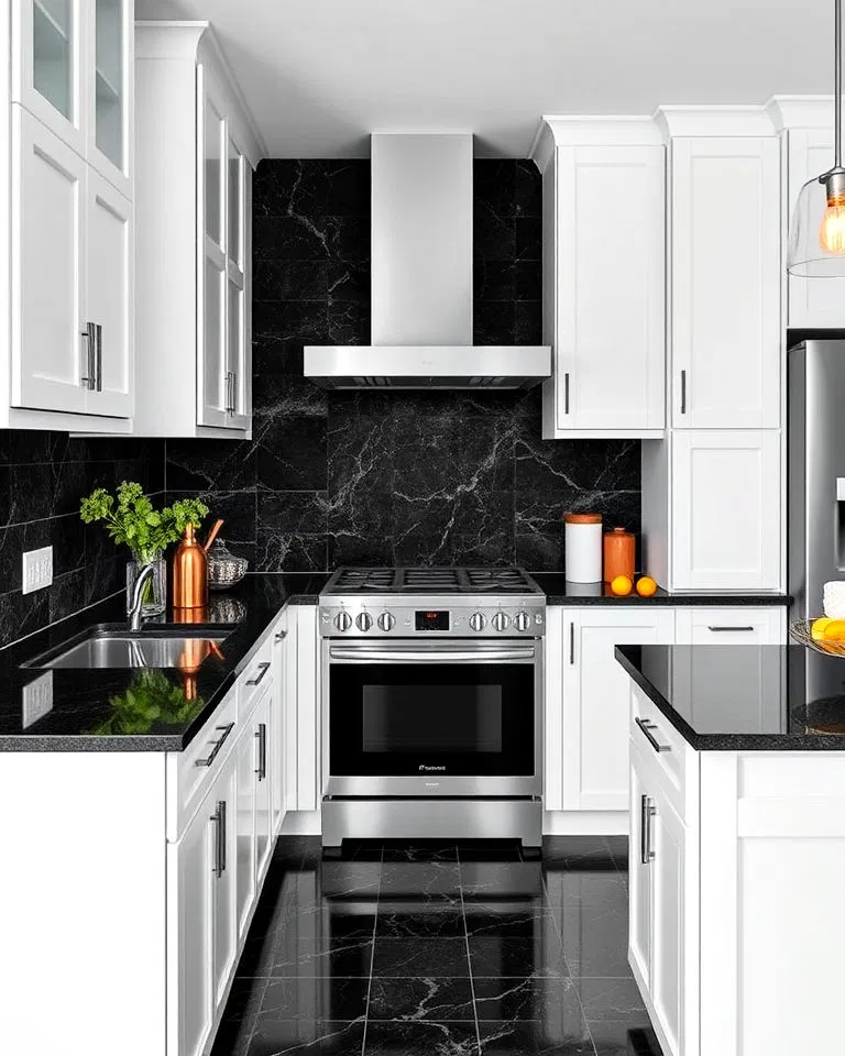 Black granite tile backsplash