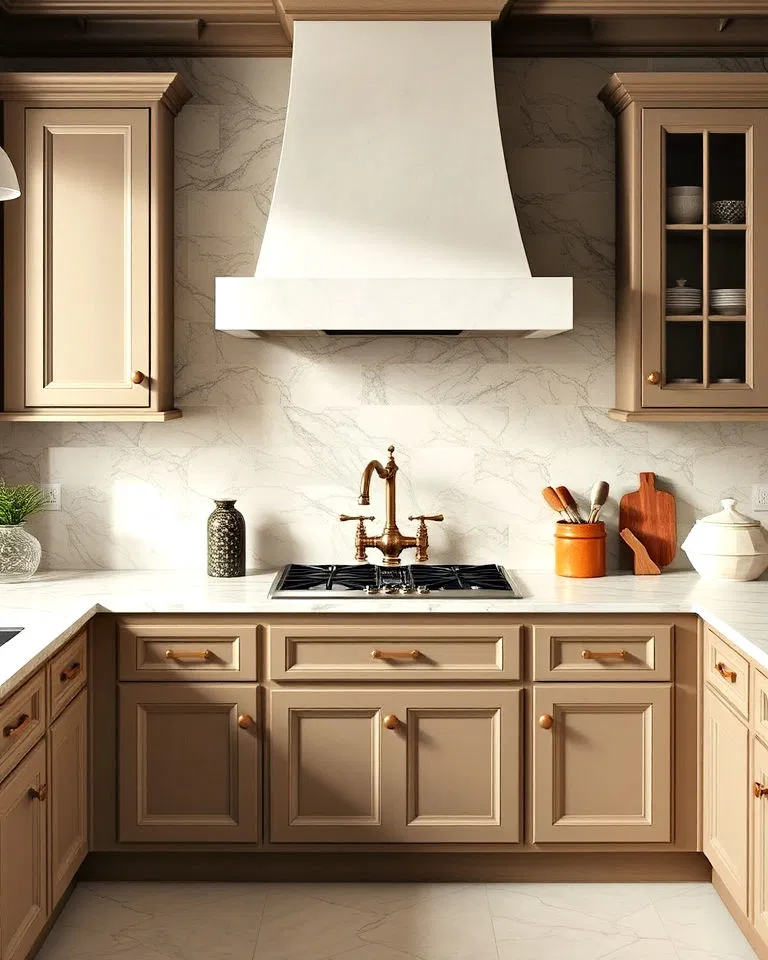 Tumbled marble tile backsplash