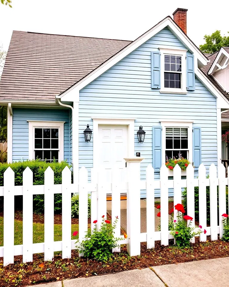classic blue with white picket fence