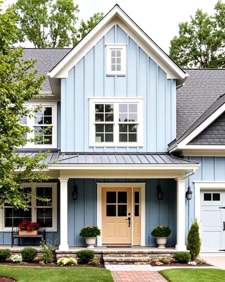 vertical board and batten in light blue