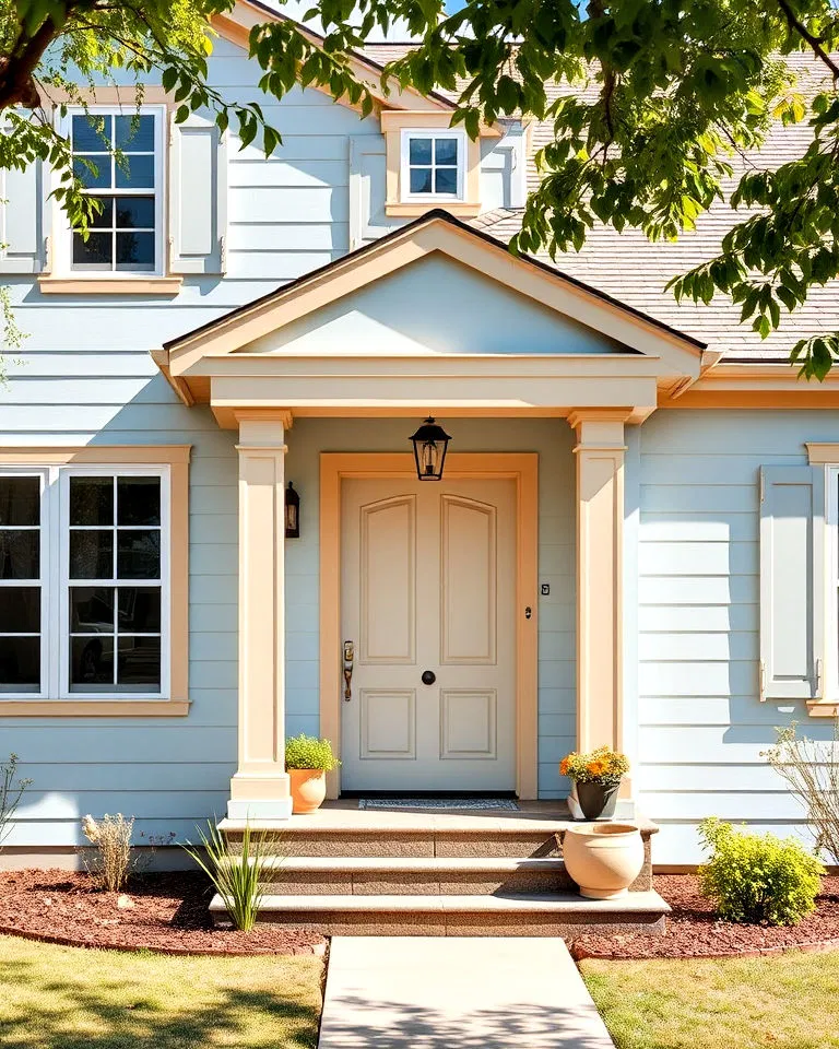 subtle blue with warm beige details