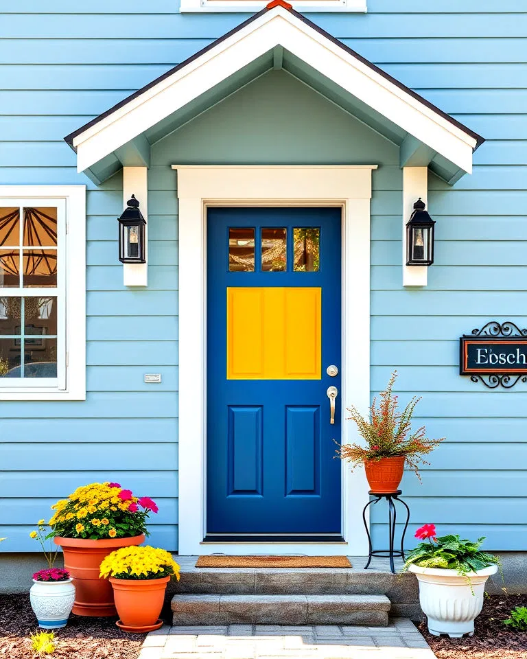 light blue with vibrant contrasting door