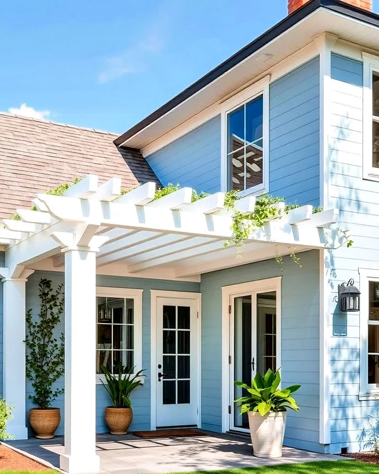 blue exteriors enhanced by pergola features