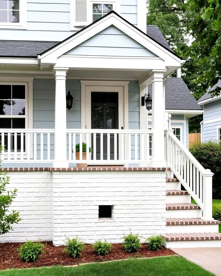 blue with white brick foundation