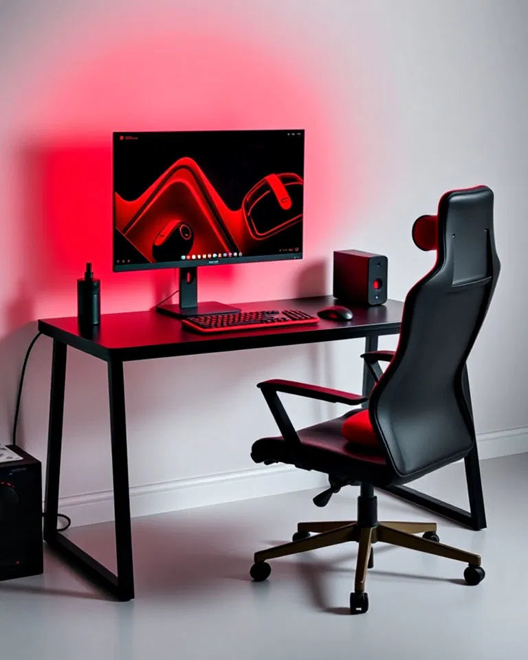 minimalist red and black workspace