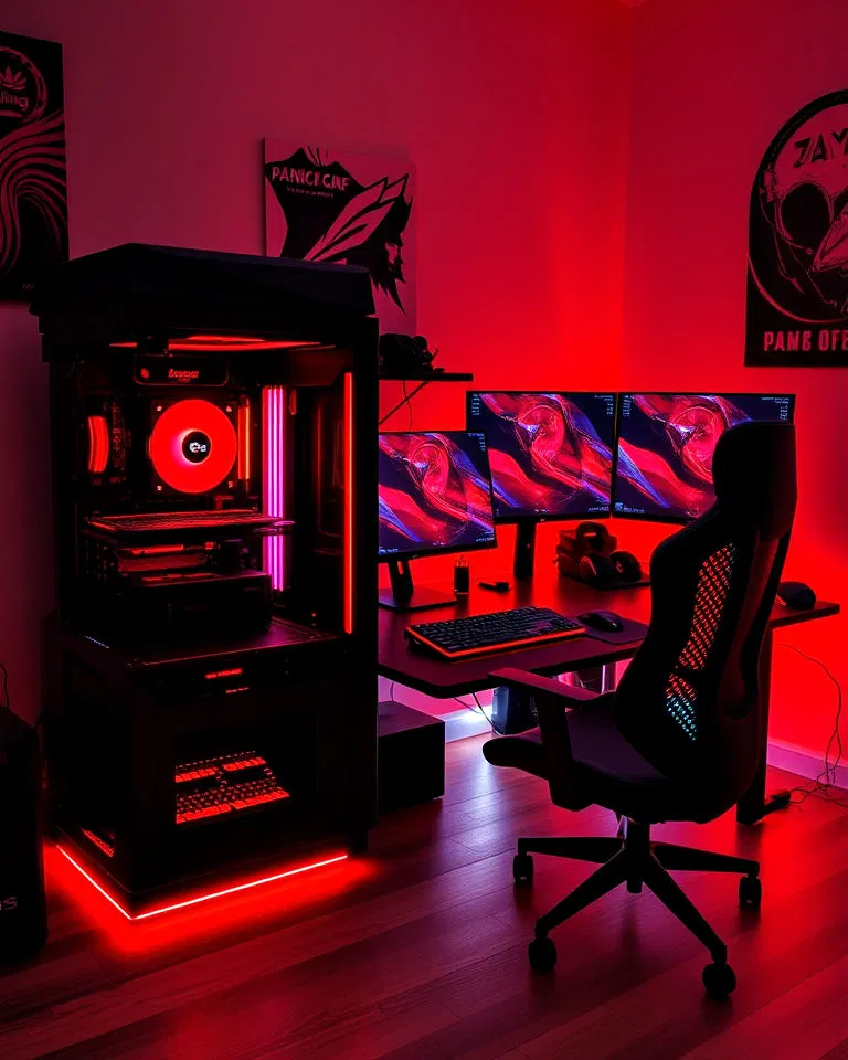 dynamic led red and black gaming setup