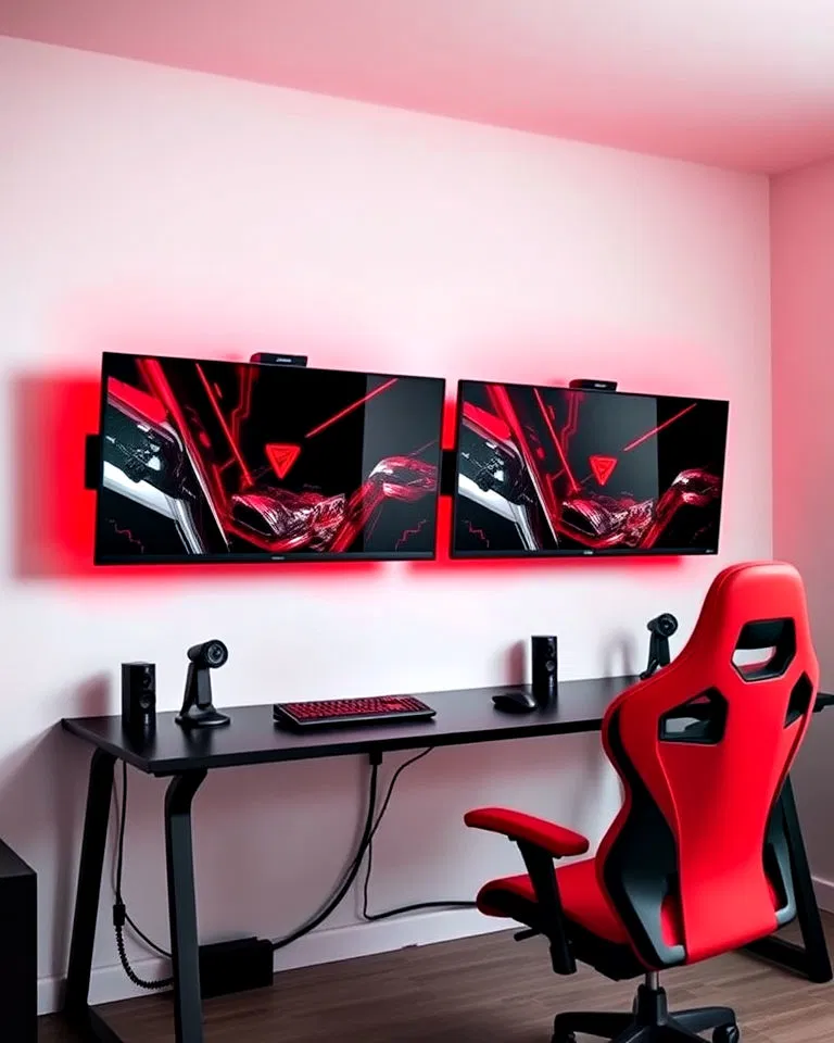 wall mounted red and black monitors
