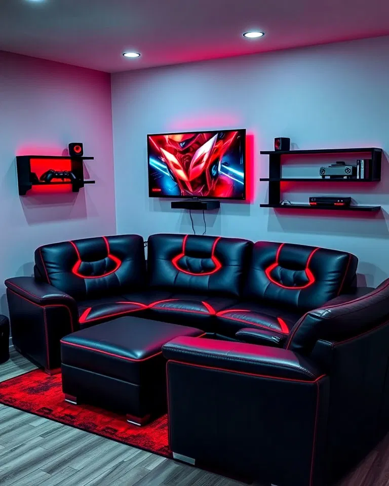 red and black gaming couch setup