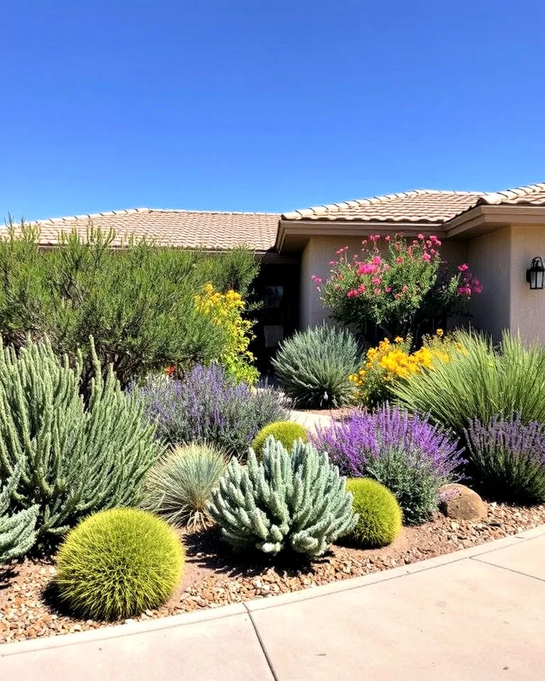 Native shrubs framing yard