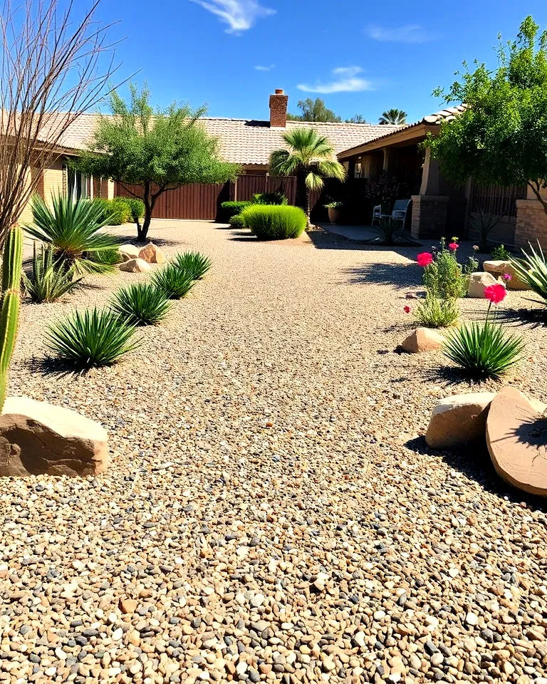 Decorative gravel pathway in front yard