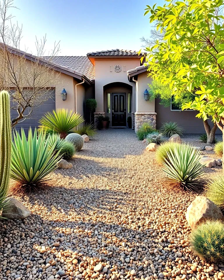 Desert plants lining driveway
