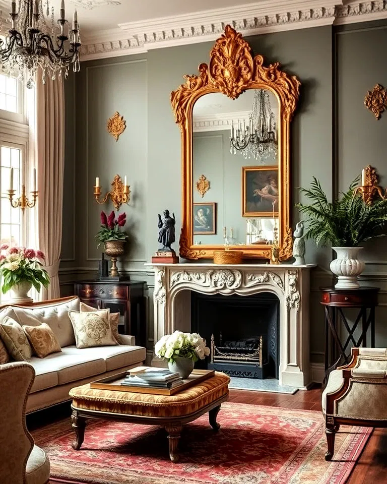 Victorian living room with gilded mirror