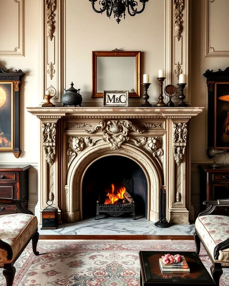 Victorian living room with ornamental fireplace