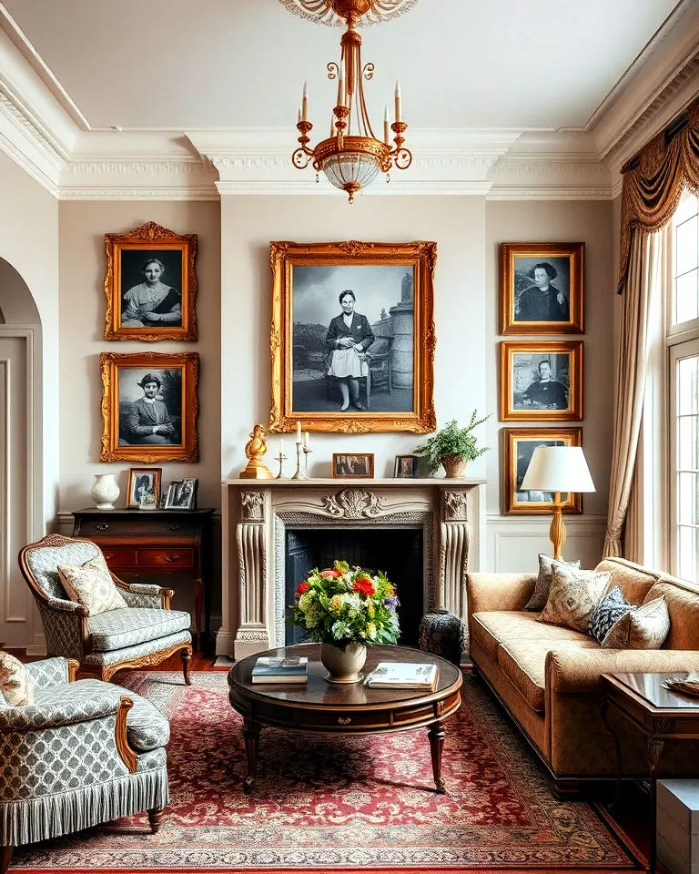 Victorian living room with vintage photographs
