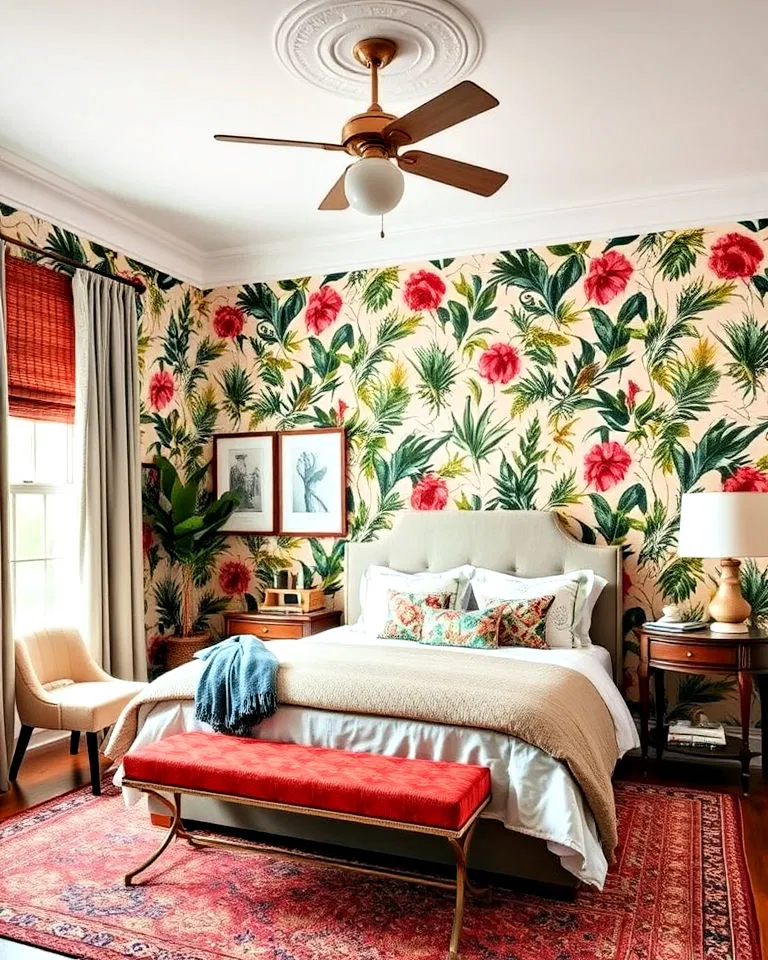 Patterned wallpapers in eclectic interiors
