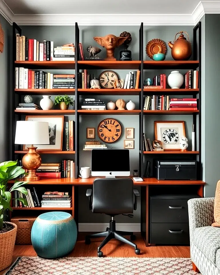Open shelving with eclectic decor