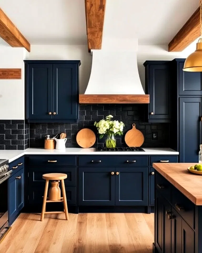 Timeless navy blue kitchen cabinets