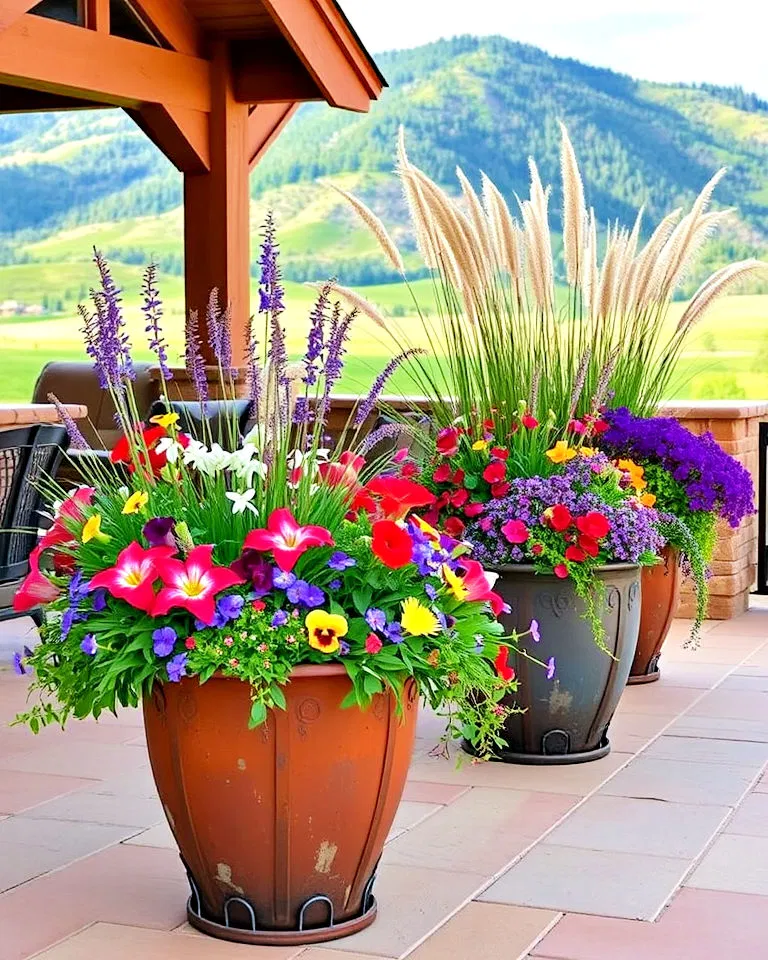 Seasonal planters with native plants in Colorado