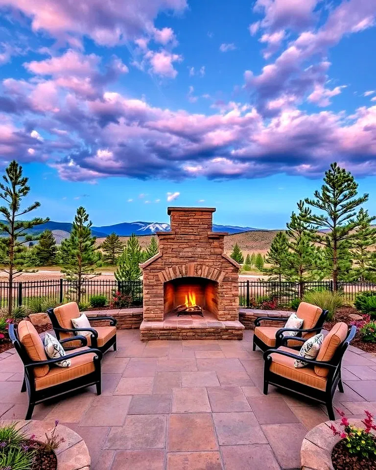 Stone patio fireplace in Colorado