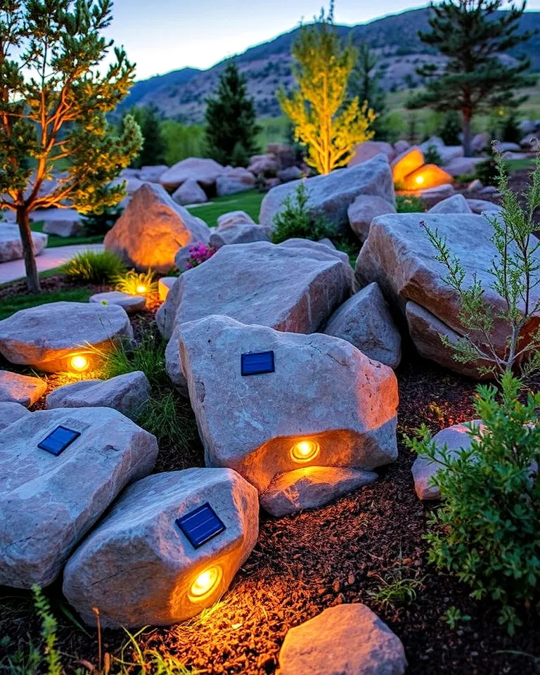 Outdoor lighting with boulder fixtures in Colorado