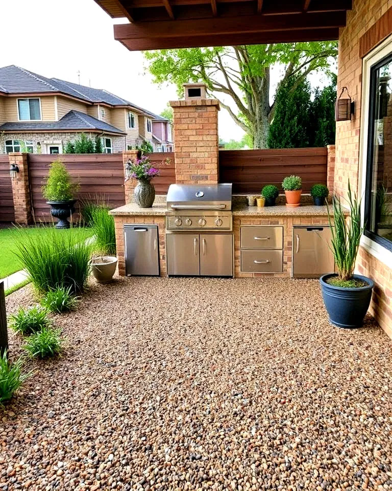 Decomposed granite around outdoor kitchen