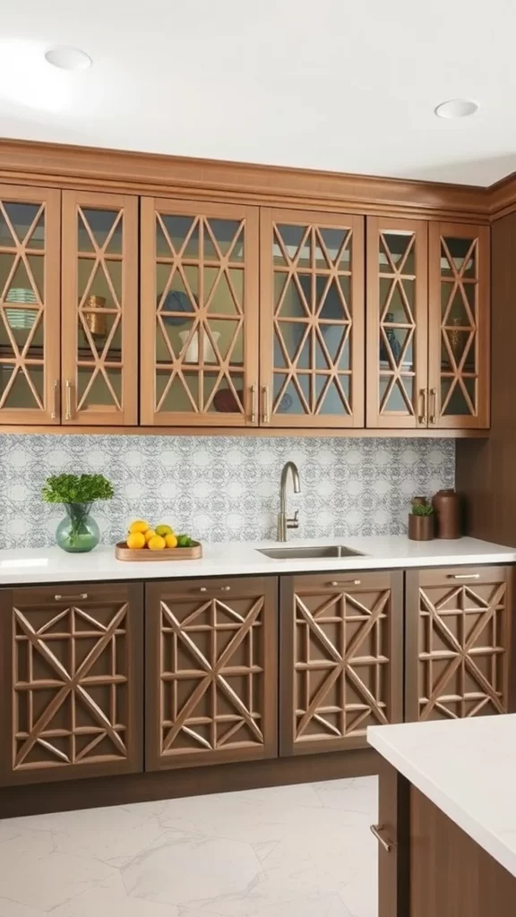 Kitchen cabinets with geometric patterns