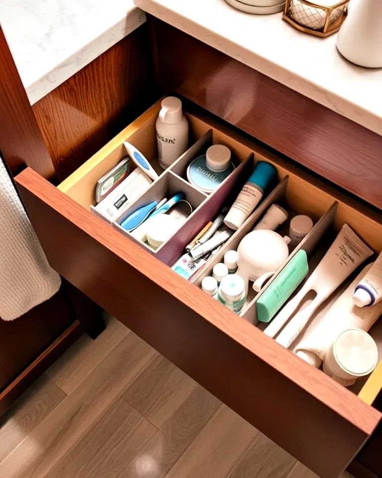 organized bathroom drawer for everyday essentials