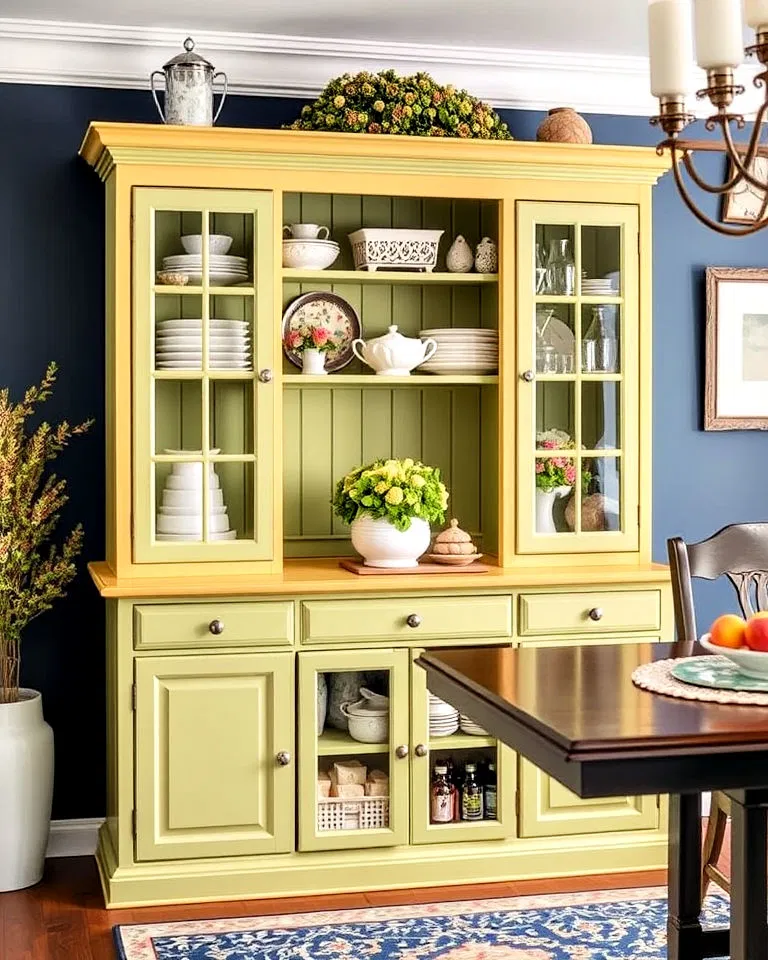 painted hutch for a pop of color