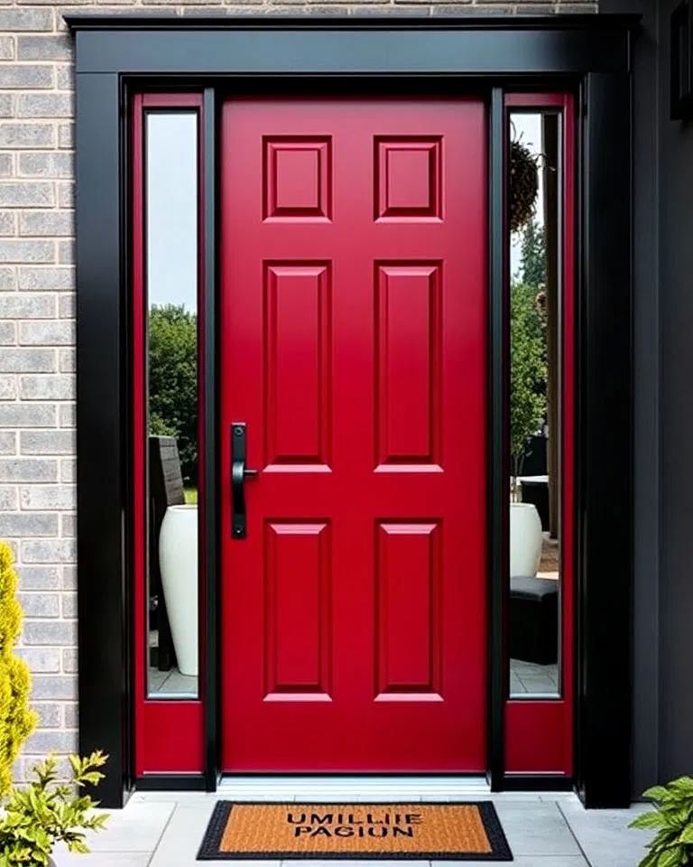 Dark red door with black trim