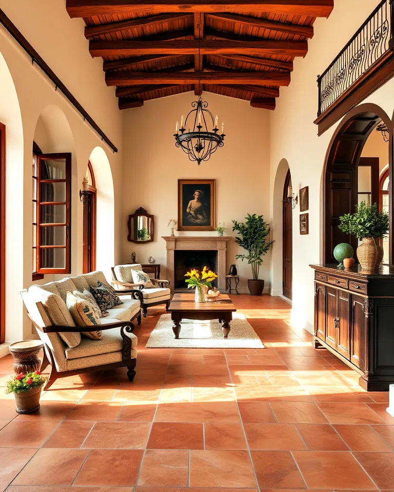 Classic terra cotta flooring adding warmth to Italian interiors