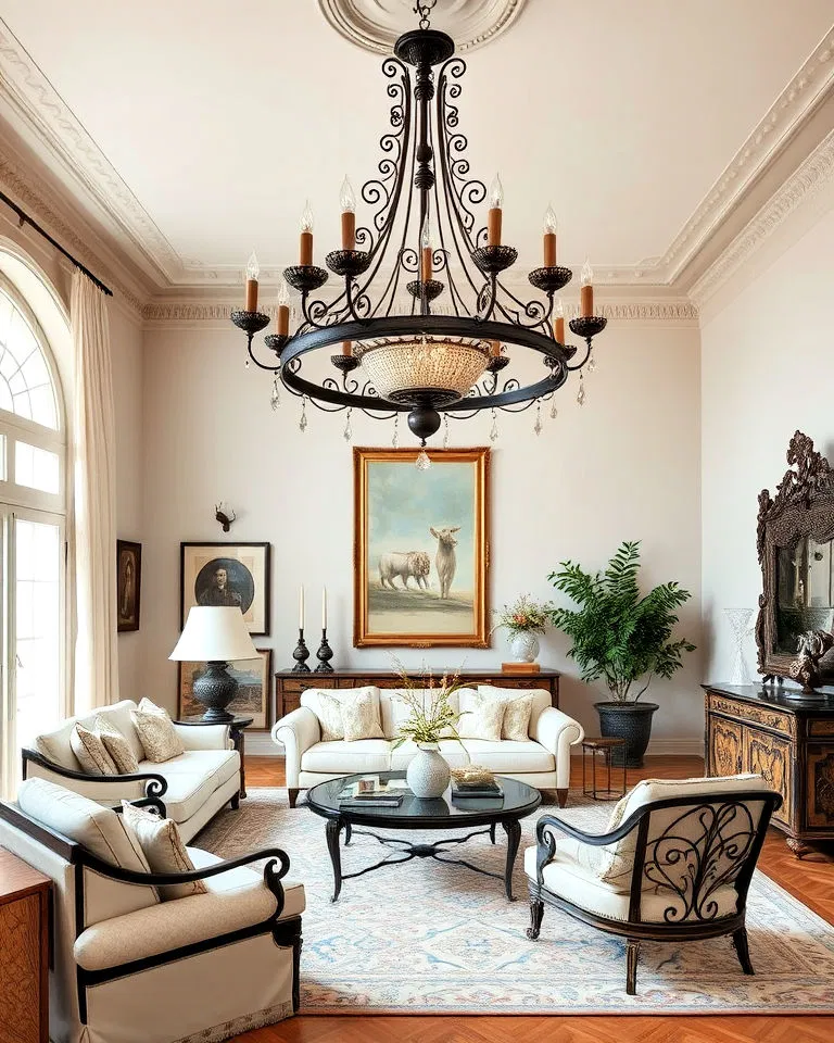 Ornate wrought iron accents in Italian interior design