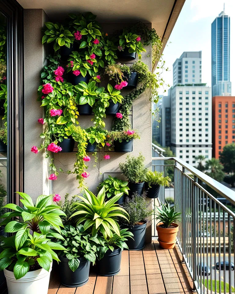 Vertical garden on balcony wall