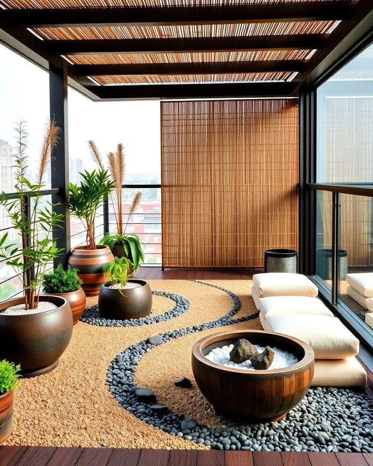 Zen garden setup on balcony