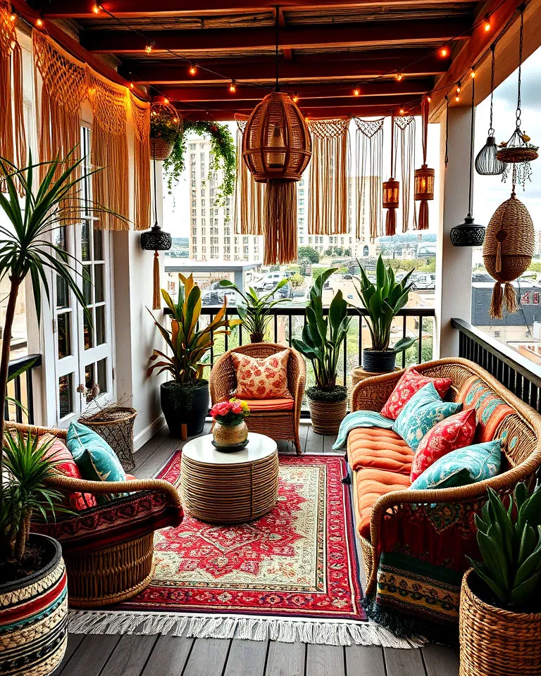 Bohemian style balcony decor