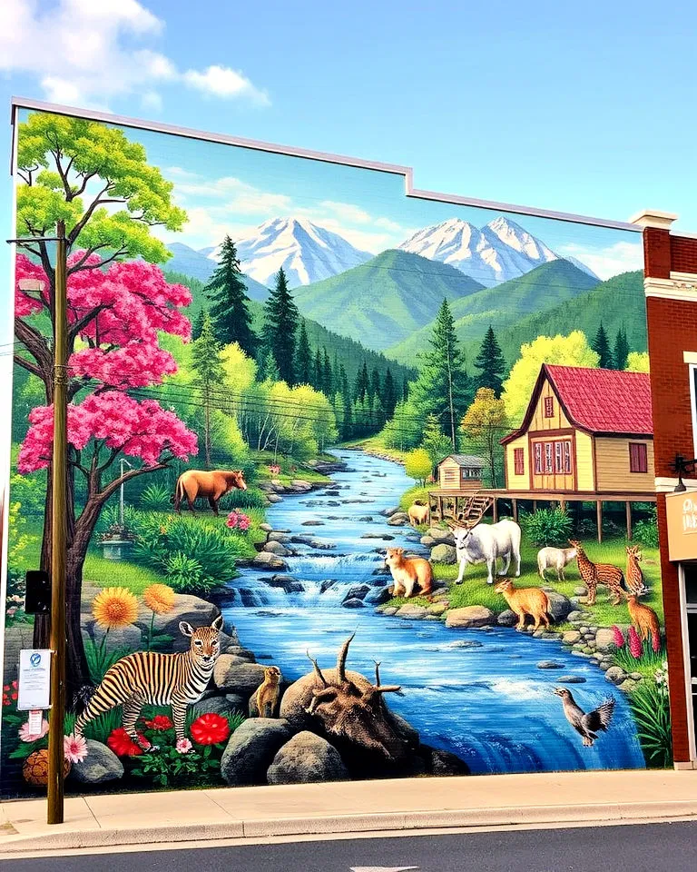 Mural featuring native wildlife and plants