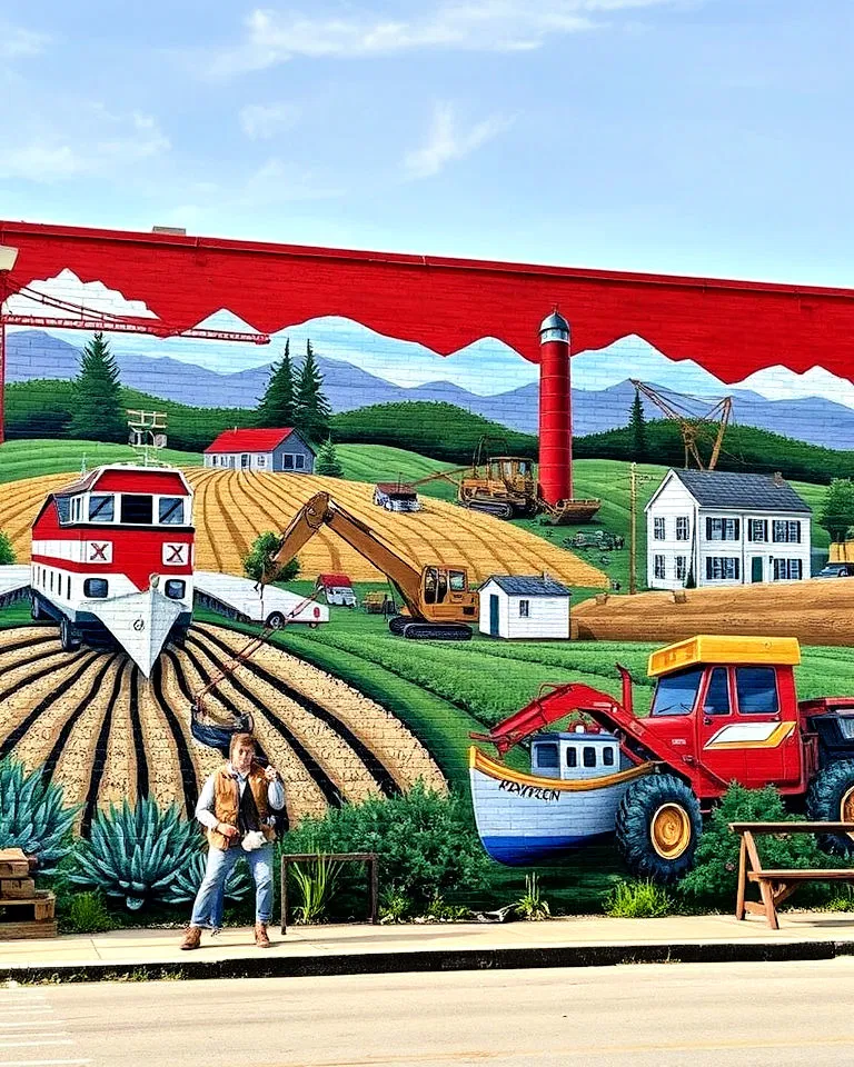 Mural depicting local industry and labor