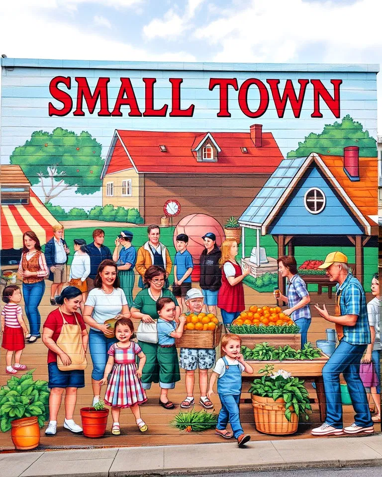 Mural showing community events and gatherings