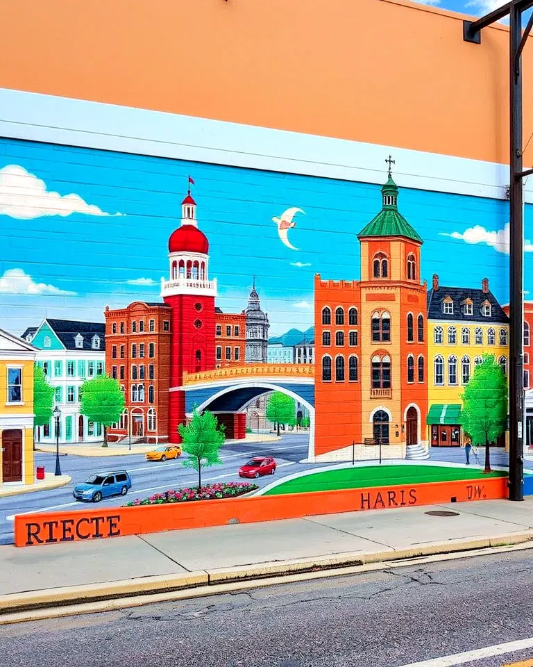 Artistic mural of local landmarks
