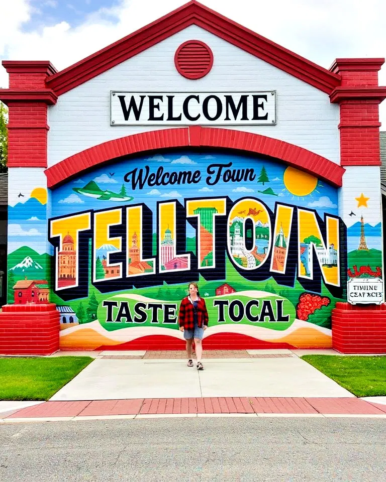 Welcome mural at town entrance