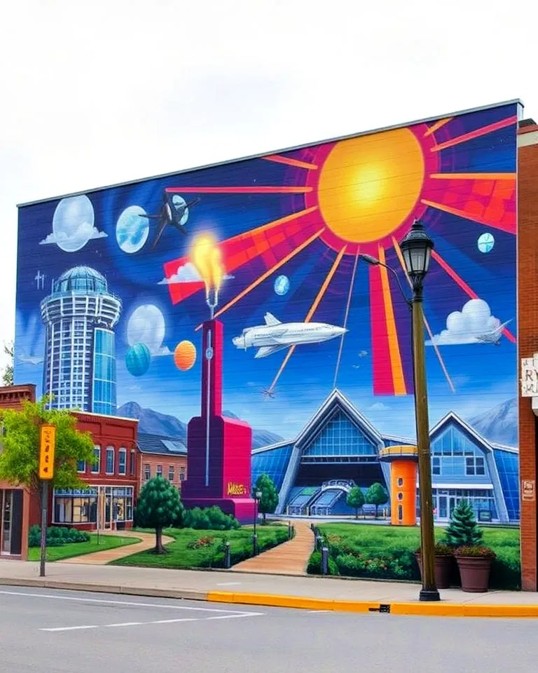 Futuristic mural depicting town's aspirations