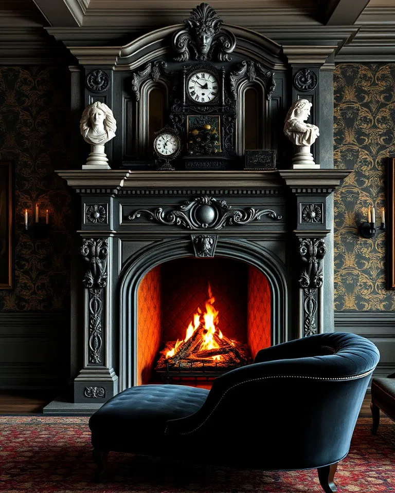 grand fireplace with baroque details