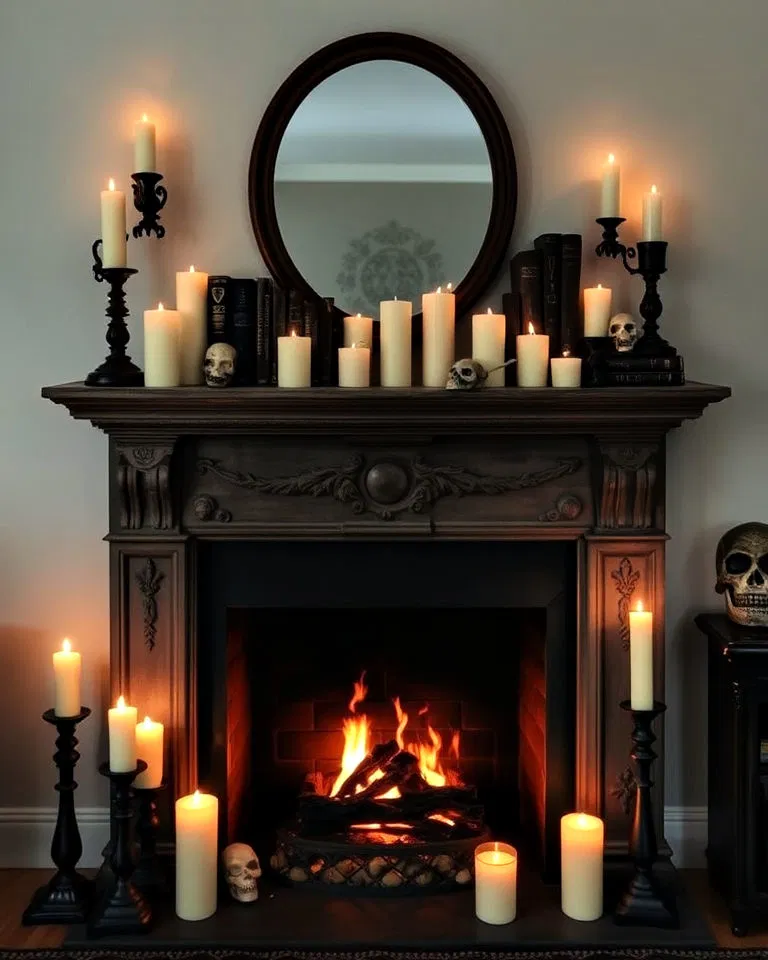 candle filled non functional fireplace