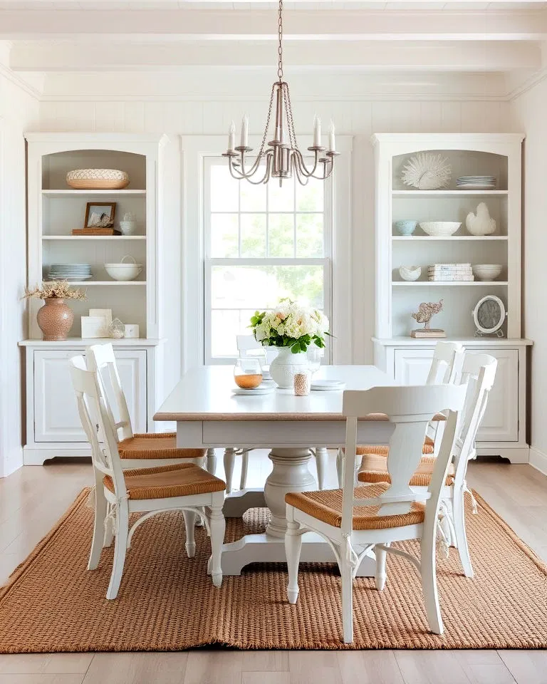 White dining room with coastal decor